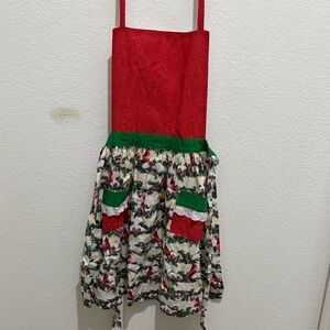Festive Red and Green Apron with Cardinal Print